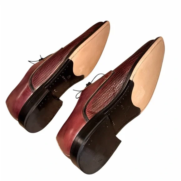 Mezlan Men’s Burgundy Woven Leather Dress Shoes Size 10 Medium - Picture 5 of 5